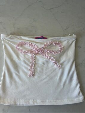 Edikted White Tube Top with Pink Logo Tag
